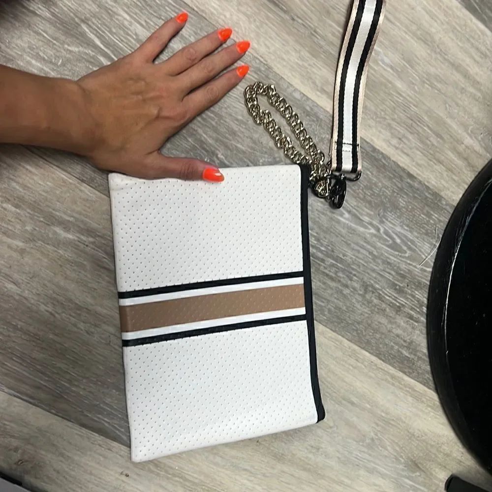 White Tan Clutch - 2 Strap Options - NWT - Neoprene Clutch